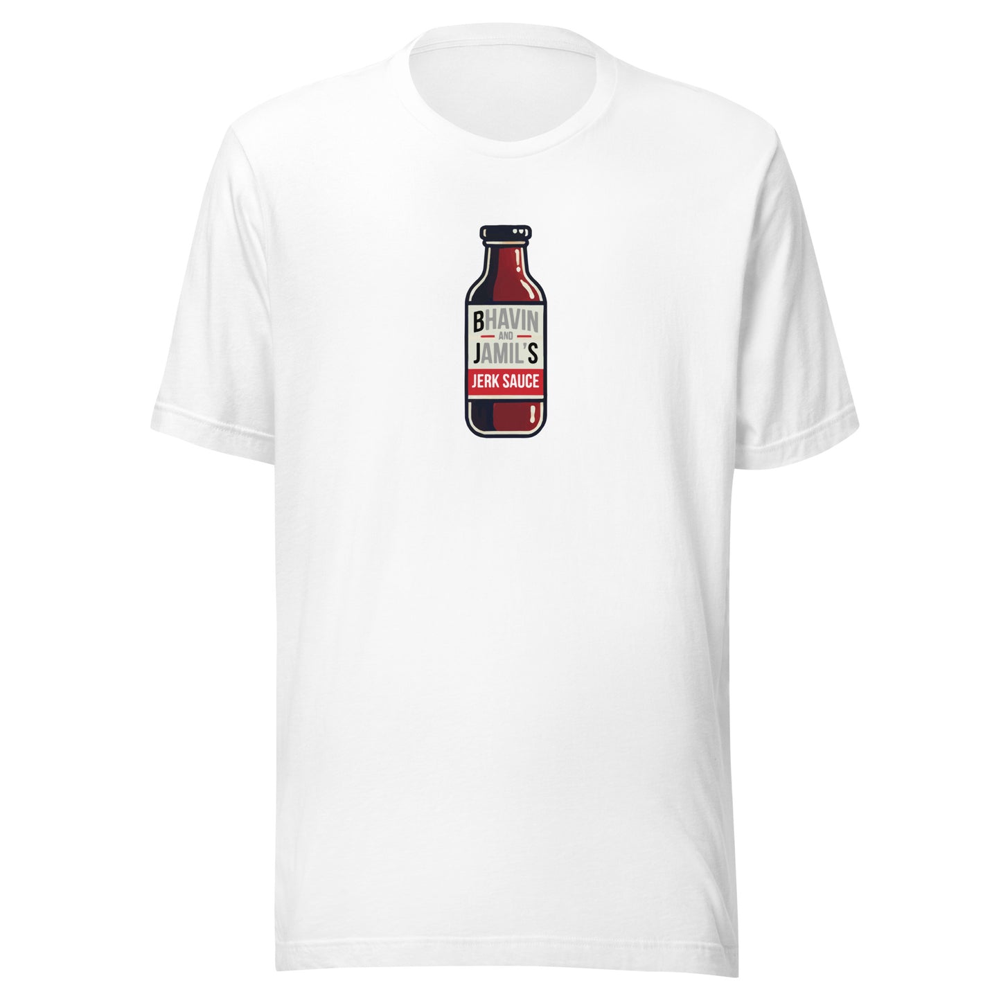 Bhavin and Jamil's Jerk Sauce Bottle T-Shirt (Made in the US)